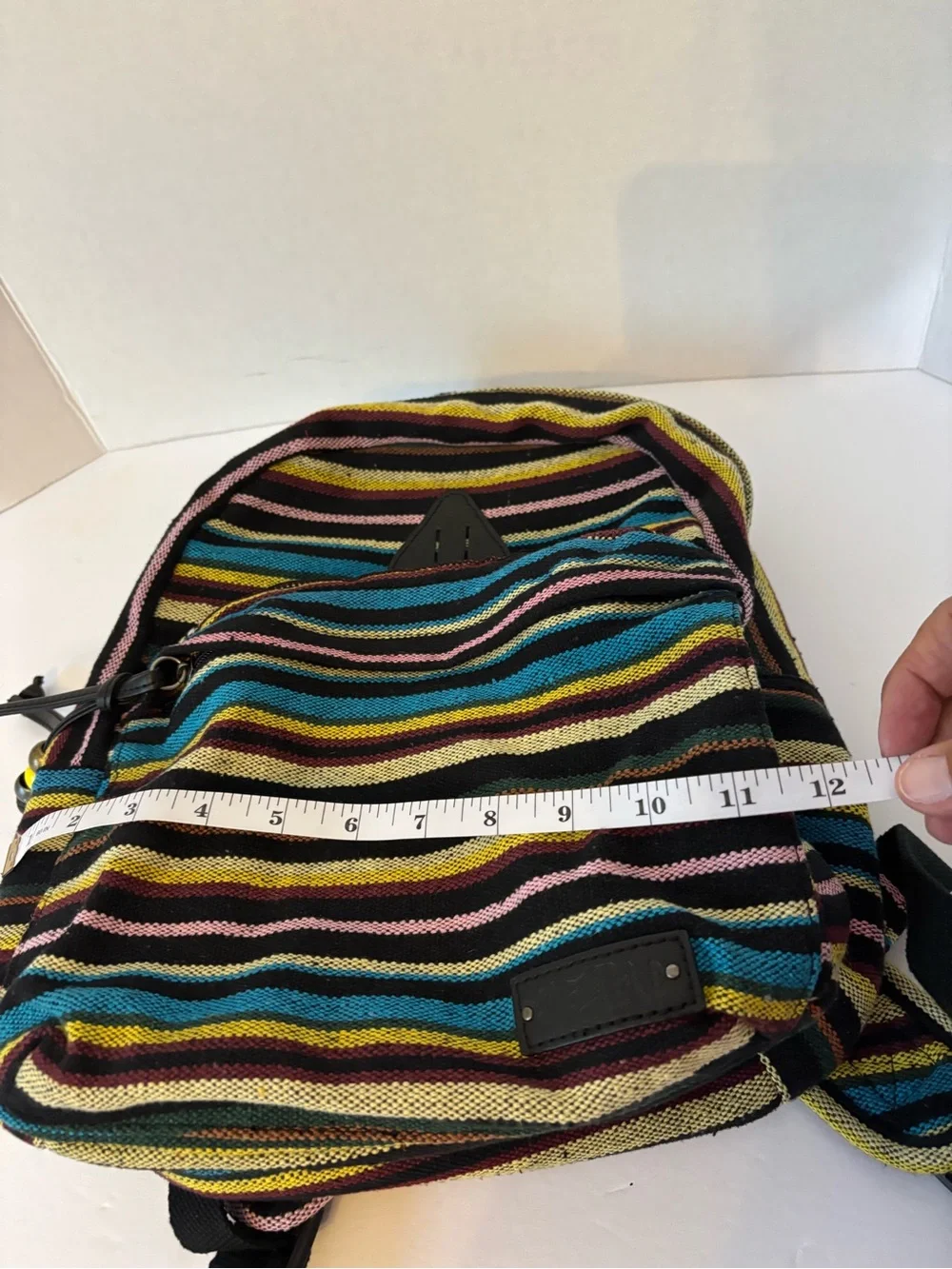 Mad Love Striped Mini Backpack in Blue, Yellow, Pink, Black & Cream